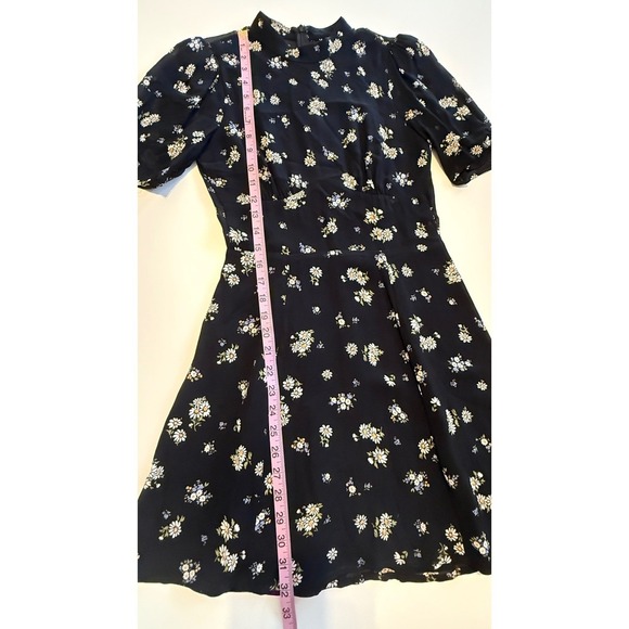 Reformation Black Floral Mock Neck Puff Sleeve Mini Dress Size 2 - Picture 5 of 15